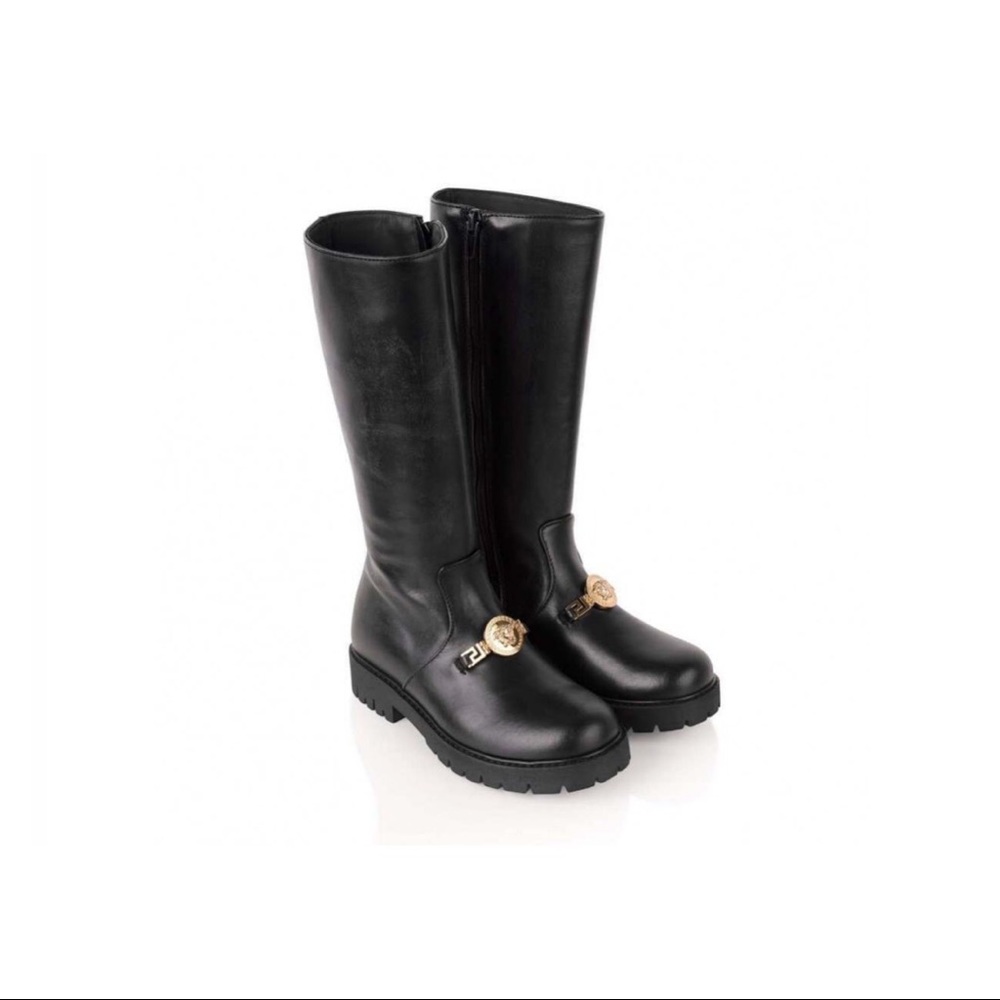 VERSACE
GIRLS BLACK LEATHER LONG BOOTS